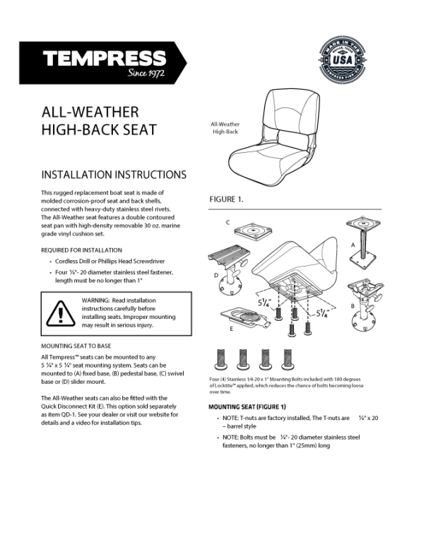 All-Weather™ High Back Black Seat -White - Afbeelding 3